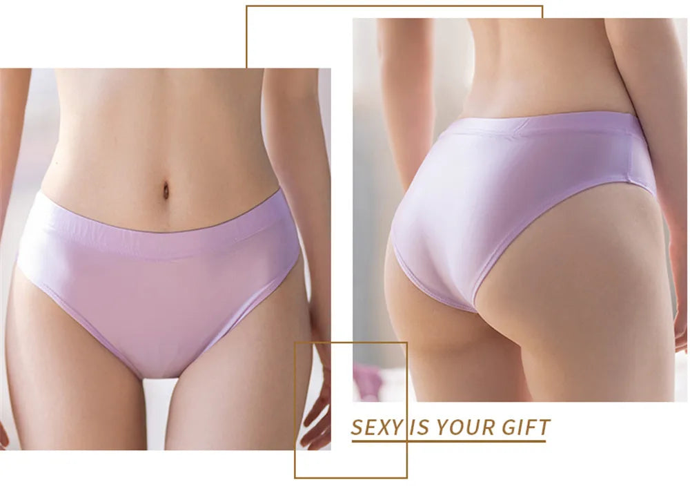 Sexy Smooth Shiny High Waist G-string Sheer See Through Brief Candy Color Elastic T-Back Oil Thong UnderWear Erotic Lingerie