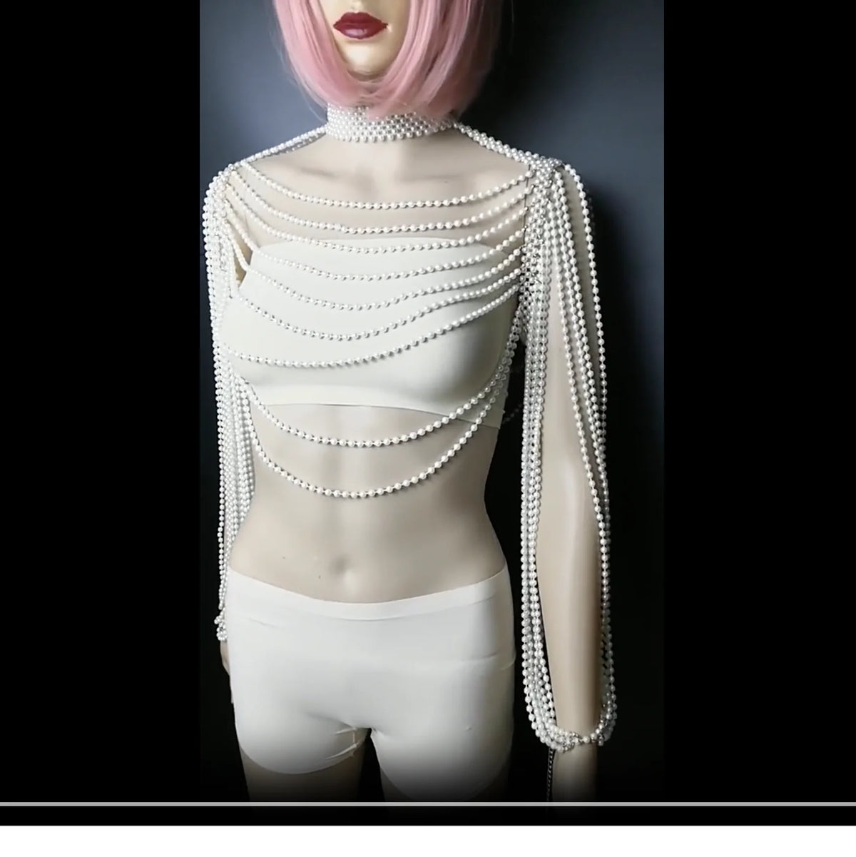Pearl-Look Shoulder Bra Body Chain