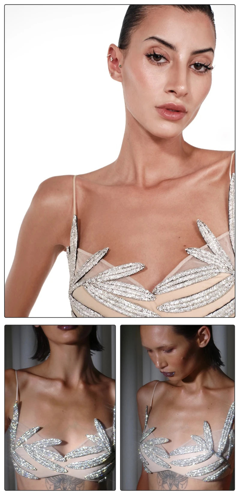 Crystal Chain Backless Bustier Crop Top
