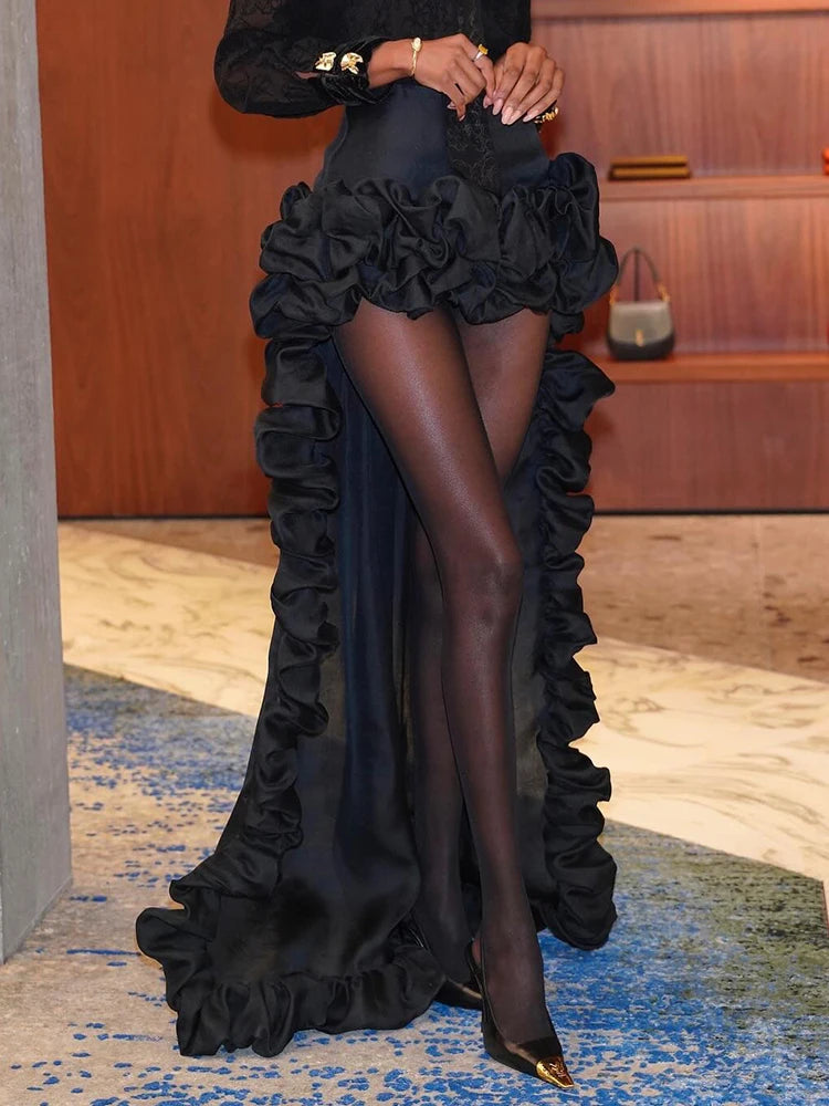 High-Waist High-Low Ruffle Skirt