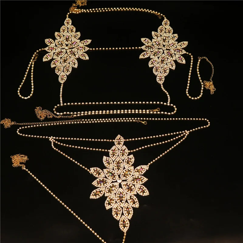 Flower Rhinestone Bra & Brief Body Jewelry