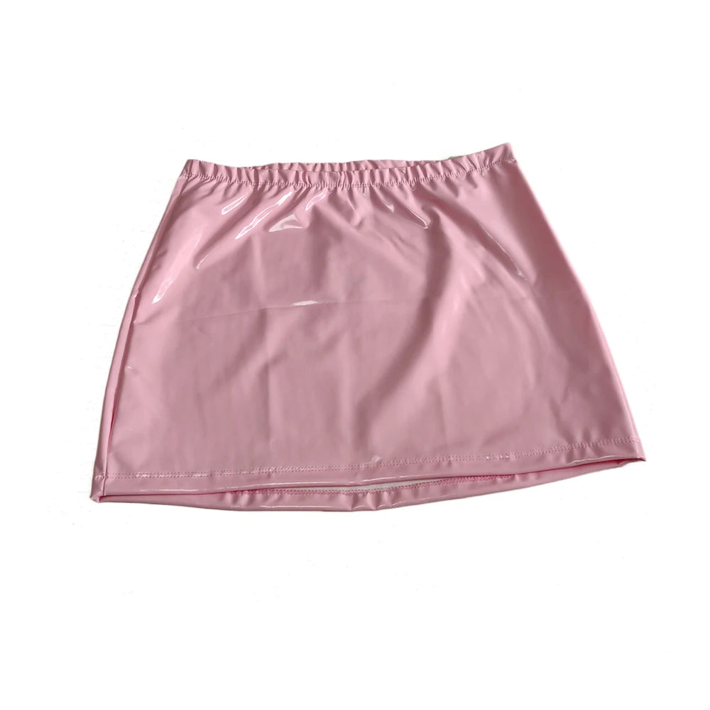 Glossy PU Faux Leather Micro Mini Skirt High-Stretch Liquid Shine Pencil Skirt