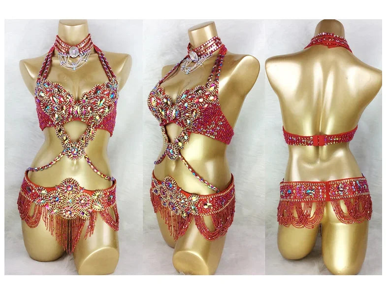 Samba Beaded Belly Dance Costume Set – Women's Bra & Waist Belt for Carnival, Stage & Performance