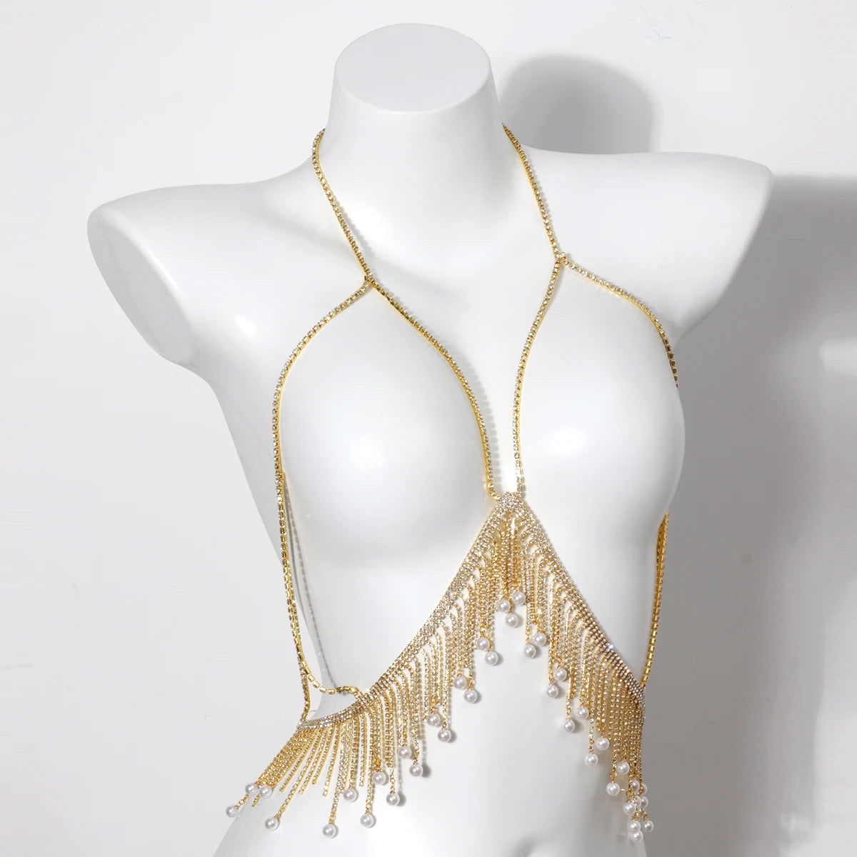 Halter Rhinestone Tassel Bra Body Chain
