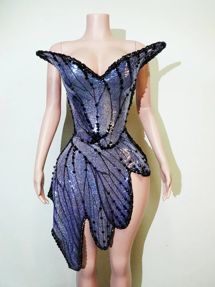 High-End Festival Fairy Butterfly Jumpsuit Wing Water Diamond Birthday Party Nightclub Dance Costume Stage