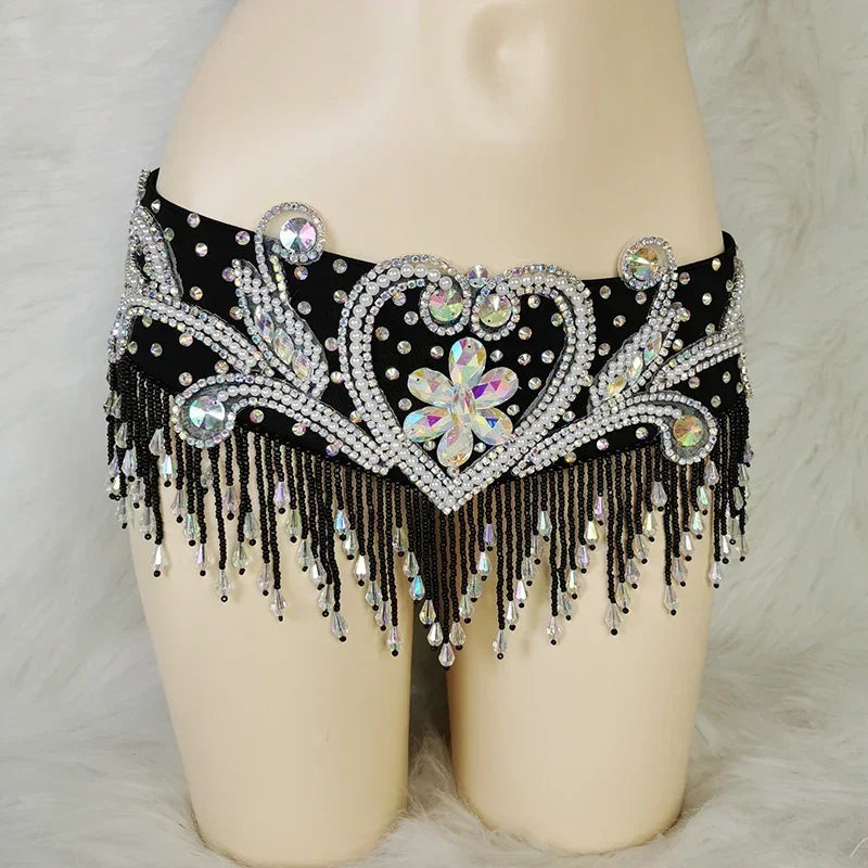 Dazzling Beaded Crystal Belly Dance Bra & Belt 2-Piece Costume Set