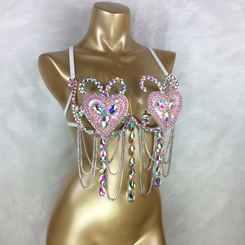 Dazzling Samba Carnival Crystal Wire Bra Costume Top