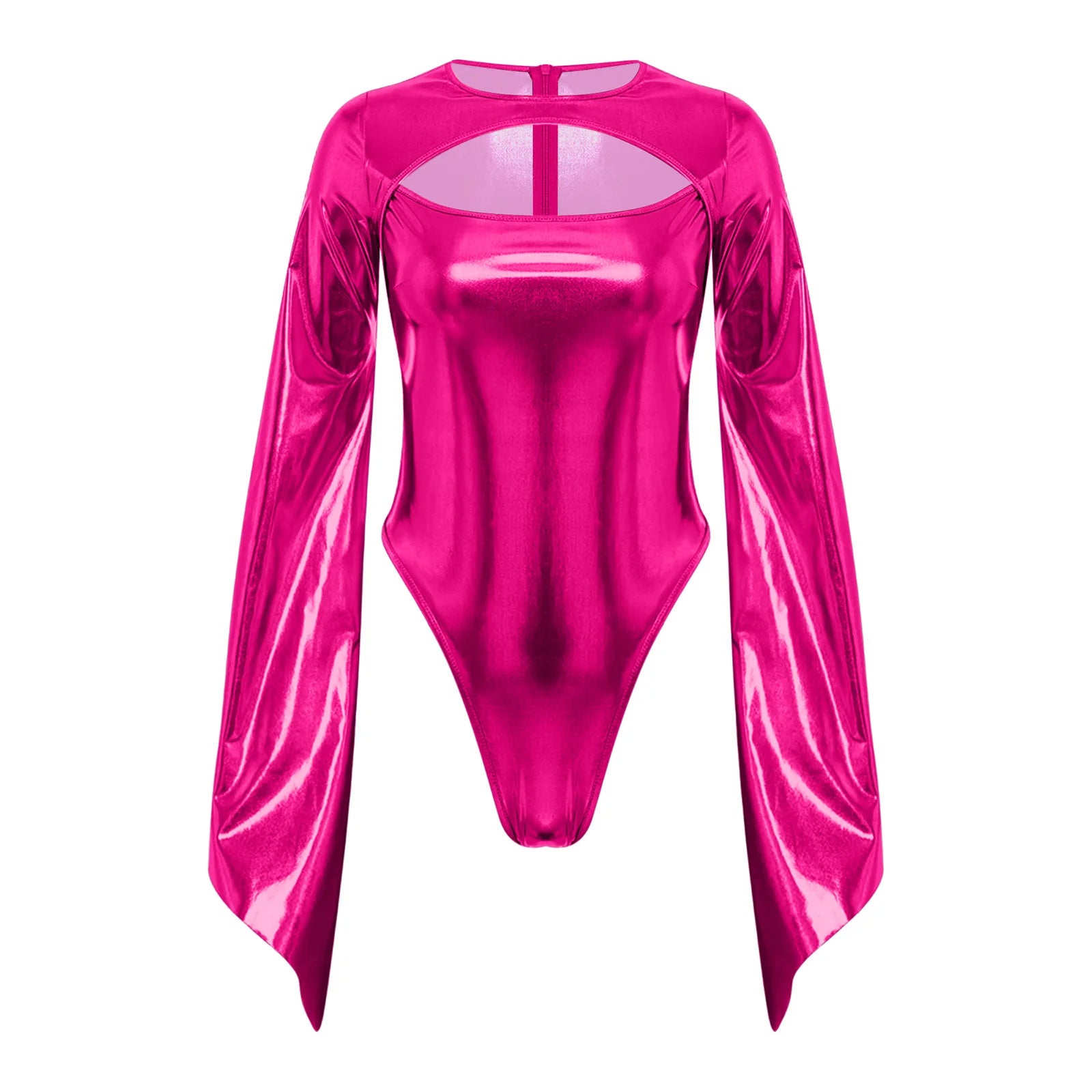Metallic Flared Sleeve Cutout Disco Bodysuit & Metallic Rave Leotard