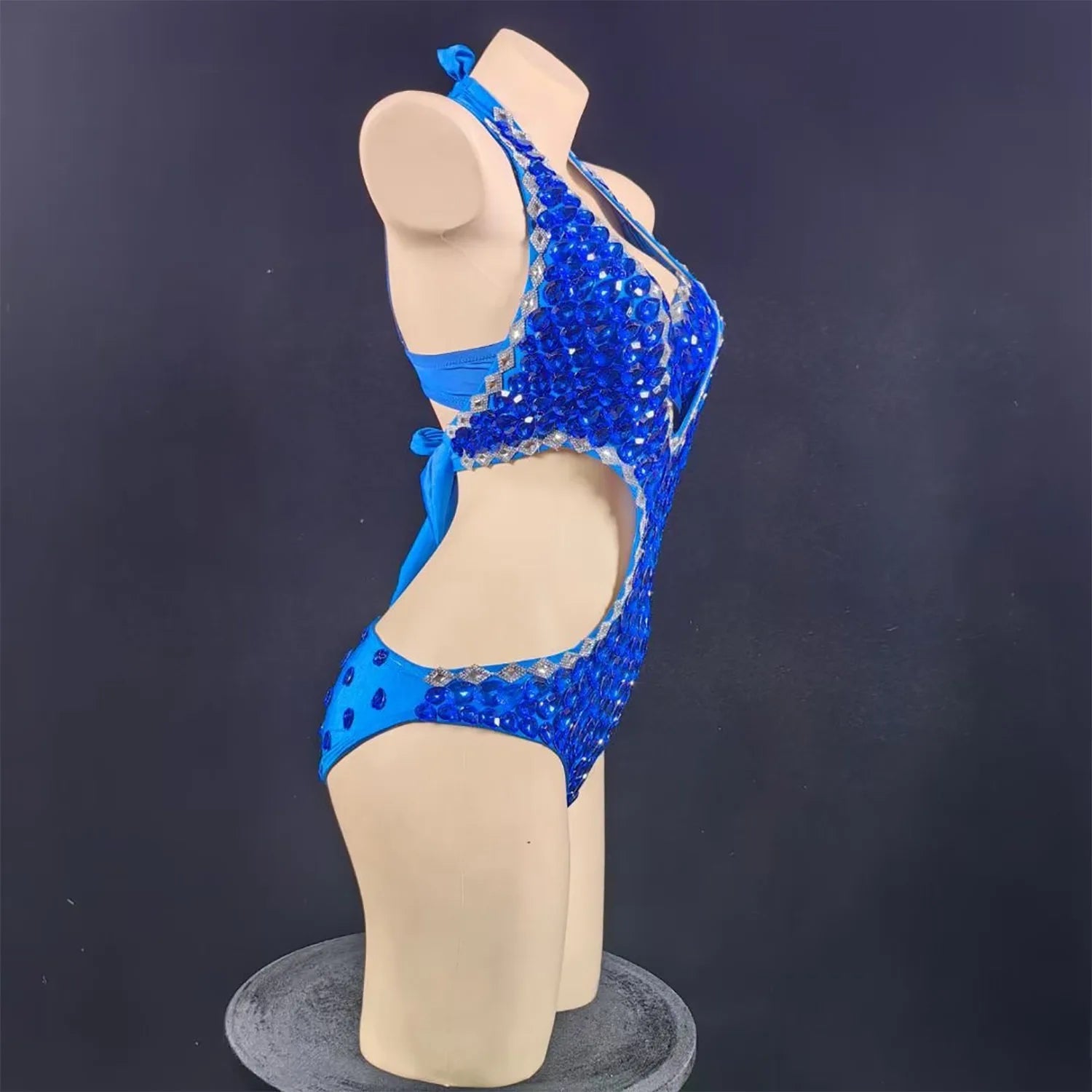 Luxury Rhinestone & Crystal Beaded Halter Bikini Stage Bodysuit