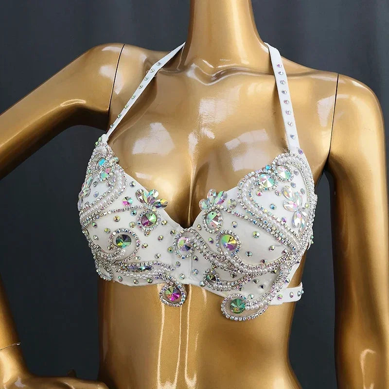 Dazzling Beaded Crystal Belly Dance Bra & Belt 2-Piece Costume Set