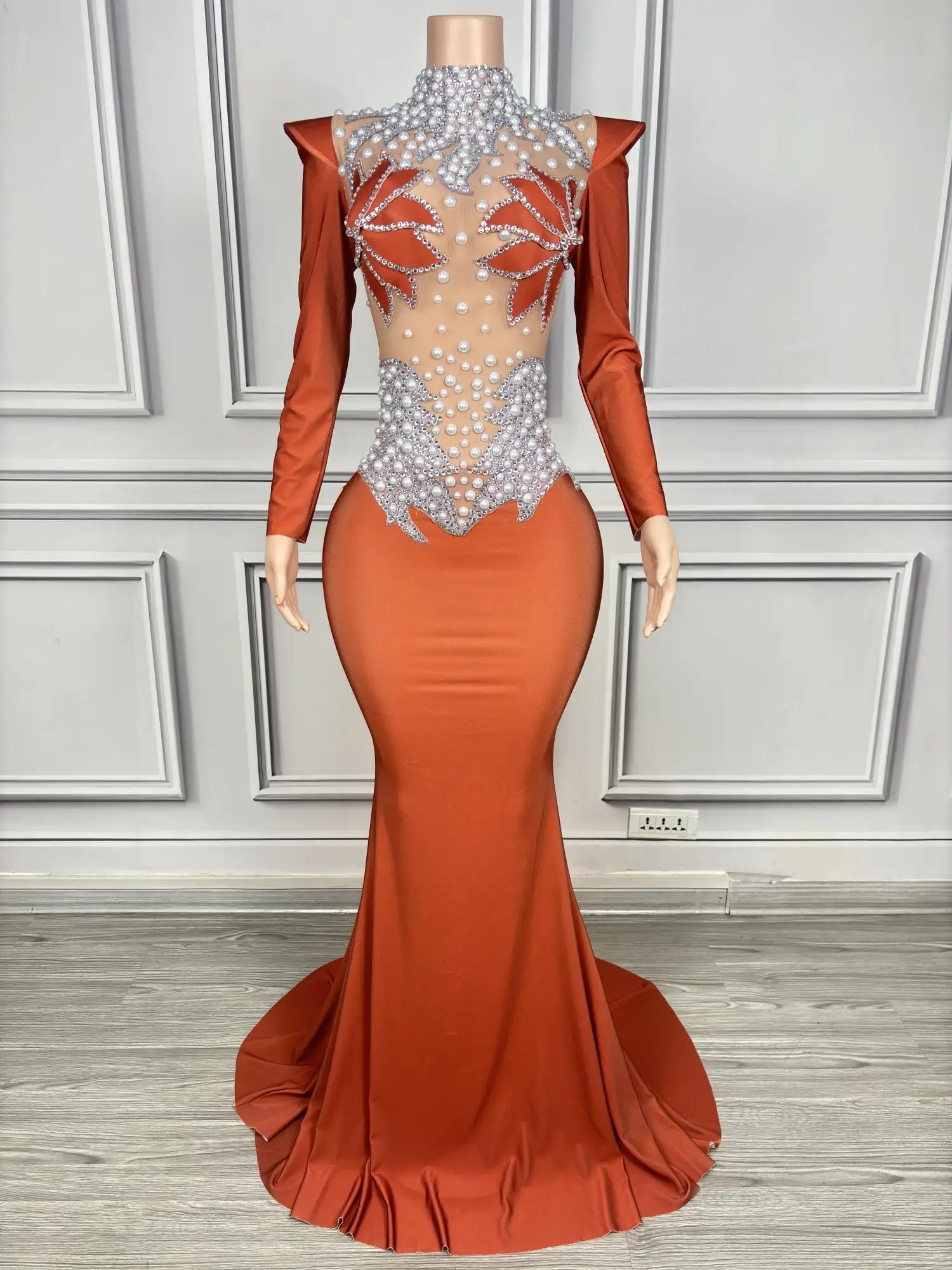 Rhinestone Floral Embroidered Mermaid Gala Gown & Trailing Evening Dress