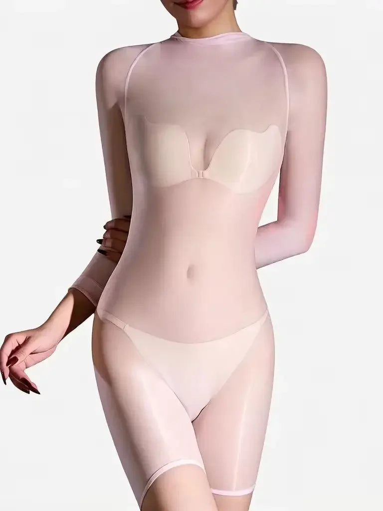 5D 912-Pin Ultrathin Oil Glossy Shaping Bodysuit Sheer Stage Playsuit Leotard