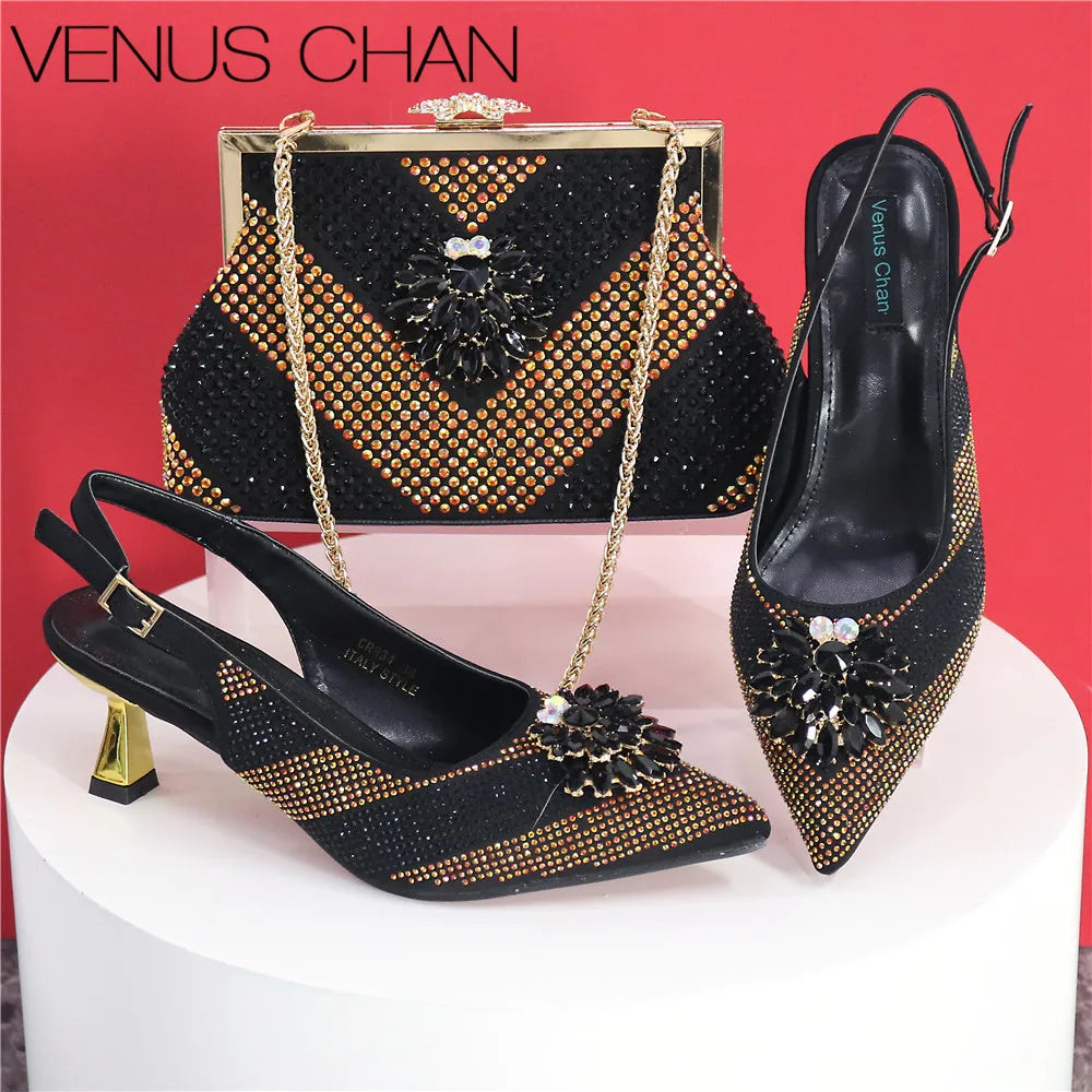 Italian Design Rhinestone Luxury Shoe & Bag Set