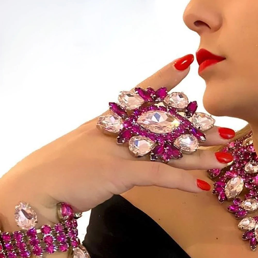 Adjustable Rhinestone Statement Ring