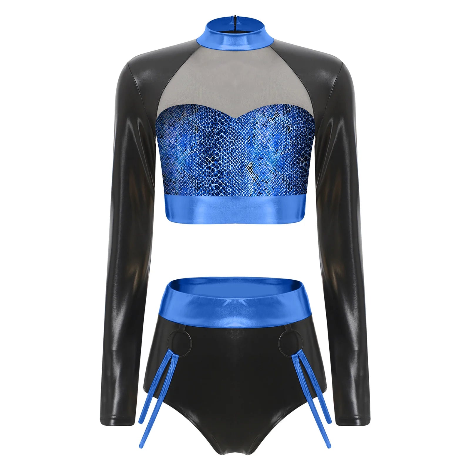 Fishnet Mesh & Metallic 2-Piece Bodysuit & Shorts Rave Costume Set