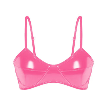 Women's Halter Shiny PVC Faux Leather Bustier Crop Top Bustier Bralette