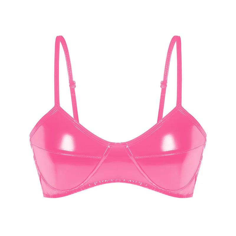 Women's Halter Shiny PVC Faux Leather Bustier Crop Top Bustier Bralette