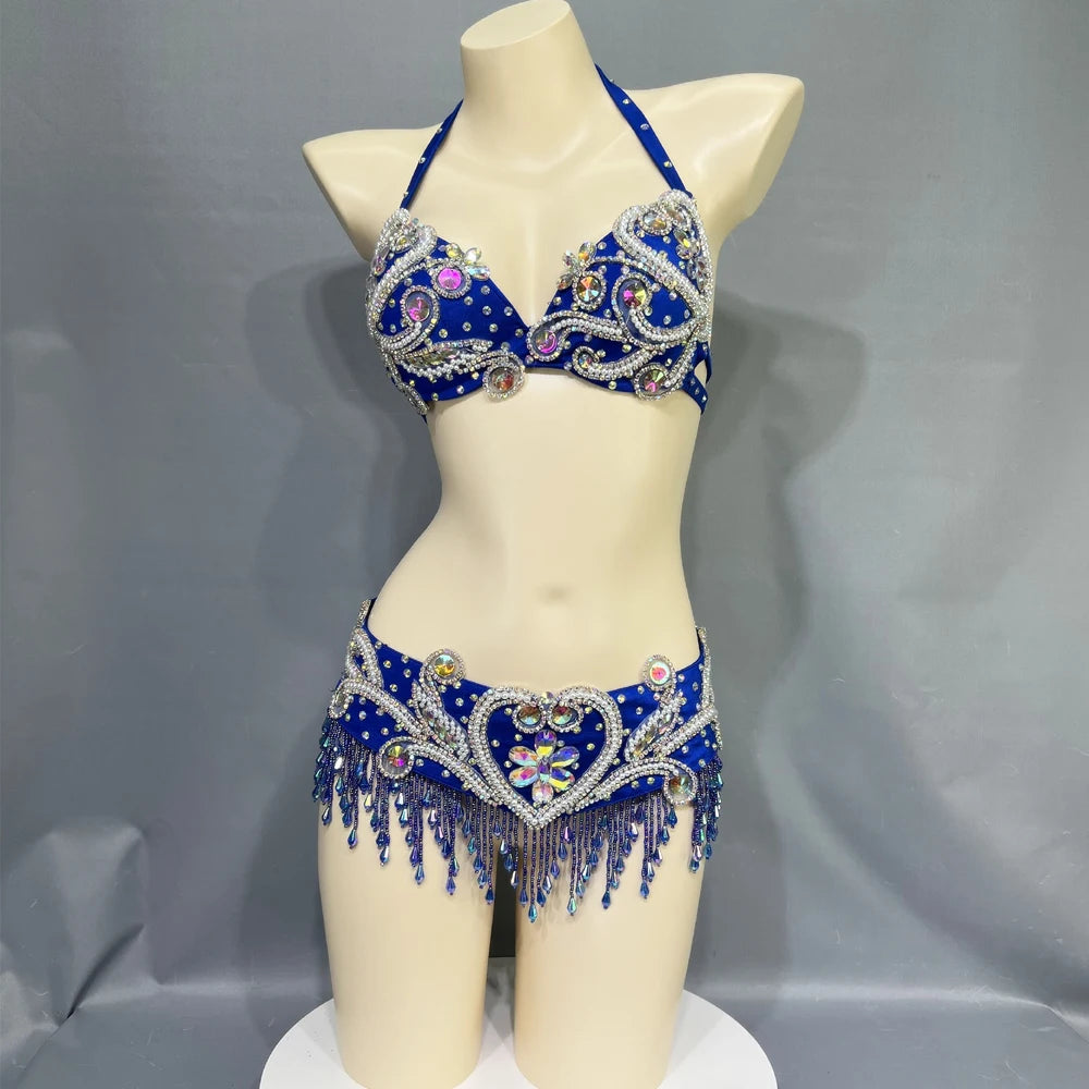 The Stardust Oasis Sirena – Deluxe Crystal & Beaded Belly Dance Bra & Belt 2-Piece Costume Set