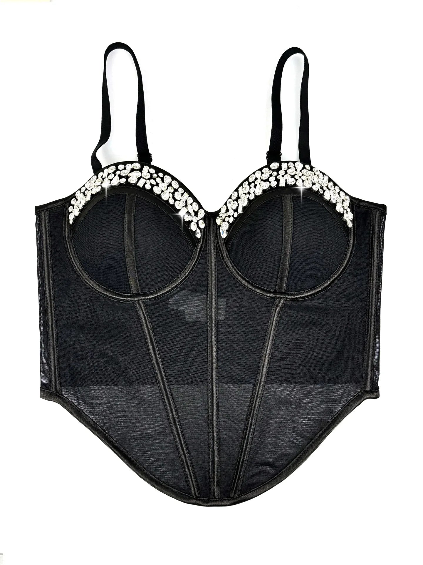 Diamond Embroidered Bustier Corset Crop Top Asymmetric Stage Bralette