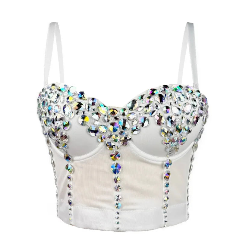 Sparkly Rhinestone Corset Tank Top Showgirl Stage Performance Bra Bustier