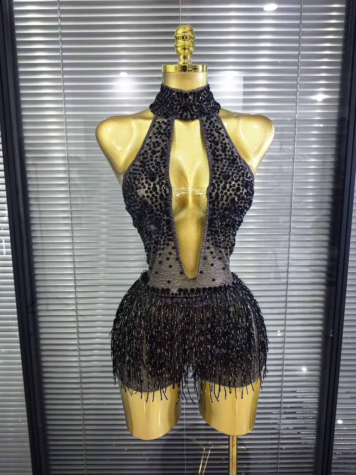 Women Sexy Mesh See Through Shining Sequins Tassels Bodycon Bodysuit Nightclub Party Celebrate Performance Costumes