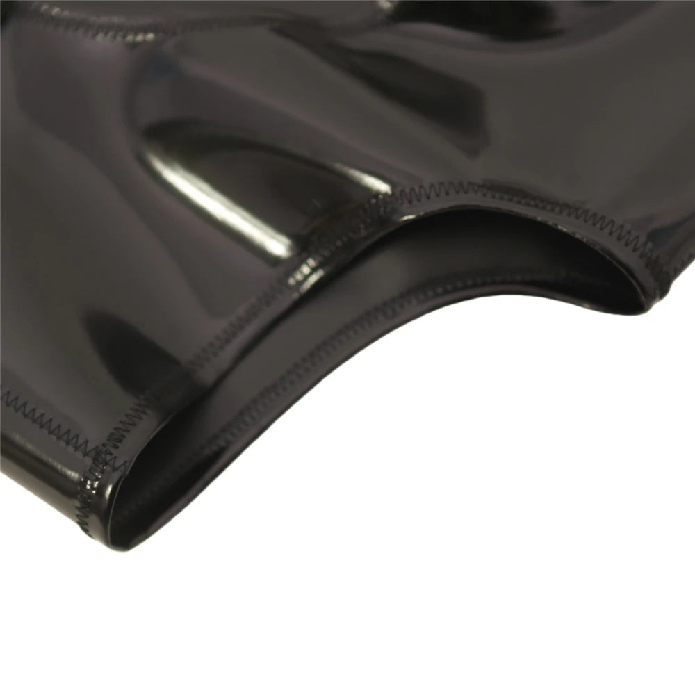 Sexy Women Double Sided Cheongsam Tank Top PU Faux Latex Leather Short Top PVC Elastic Glossy Shiny Stage Dance Wear Plus