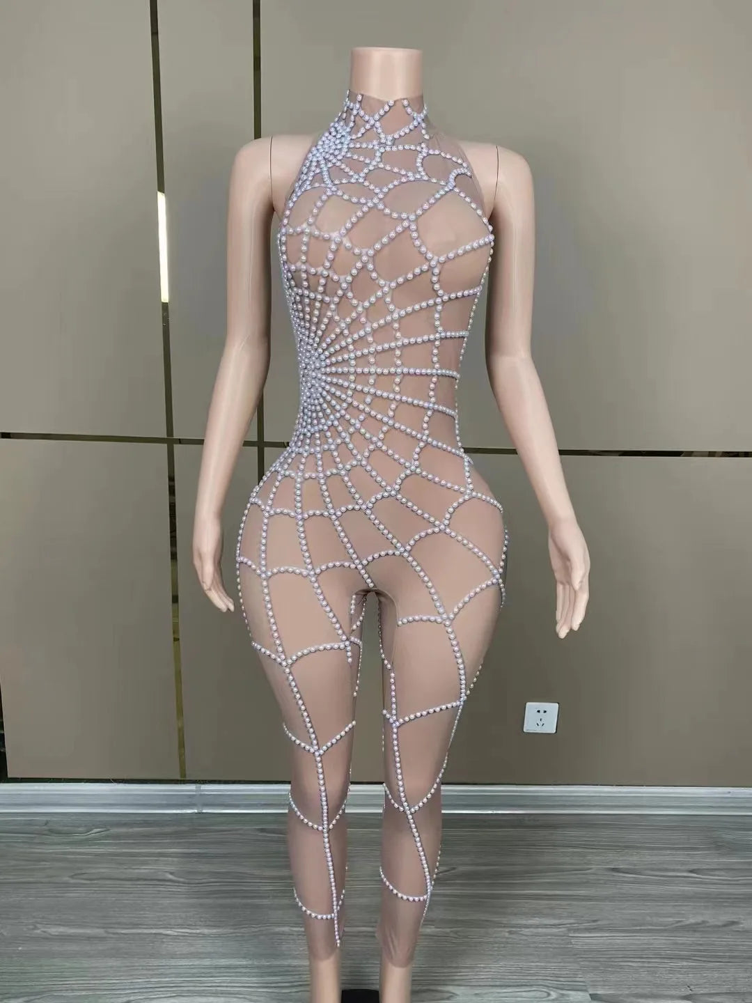 Women's Sheer Mesh See-Through Tight Stage Costume | Jumpsuit & Dress for Club, Festival & Party