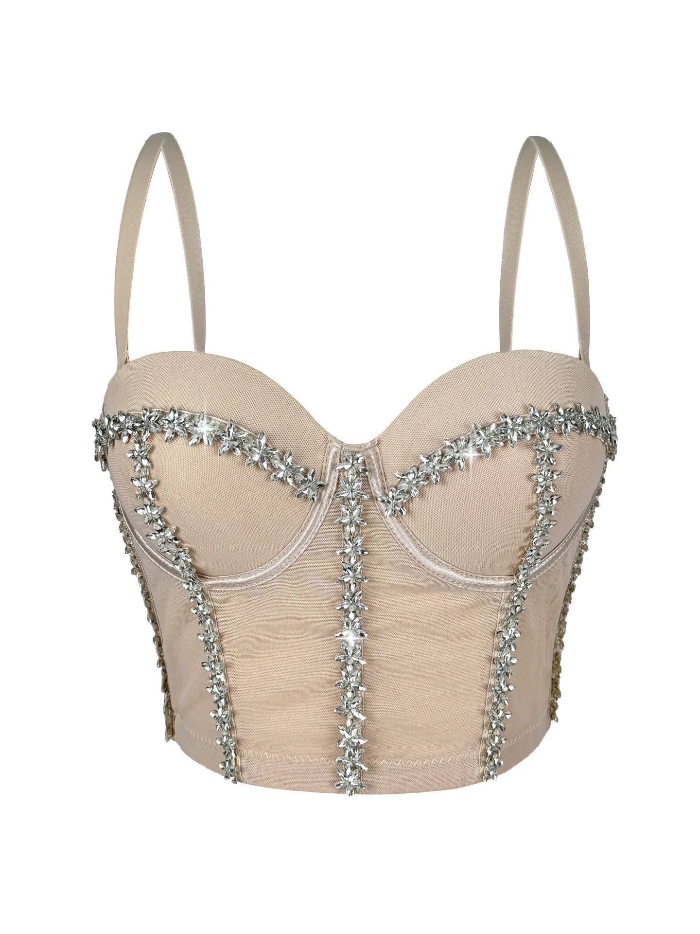 Crystal Embroidered Bustier Corset Crop Top Evening Party Stage Bralette