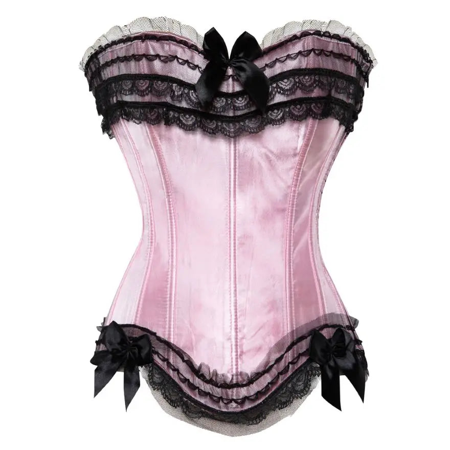 Lace Overlay Boned Overbust Corset Bustier Top Plus Size Body Shaper