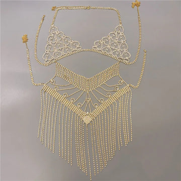 Crystal Tassel Bra & Skirt Costume Jewelry