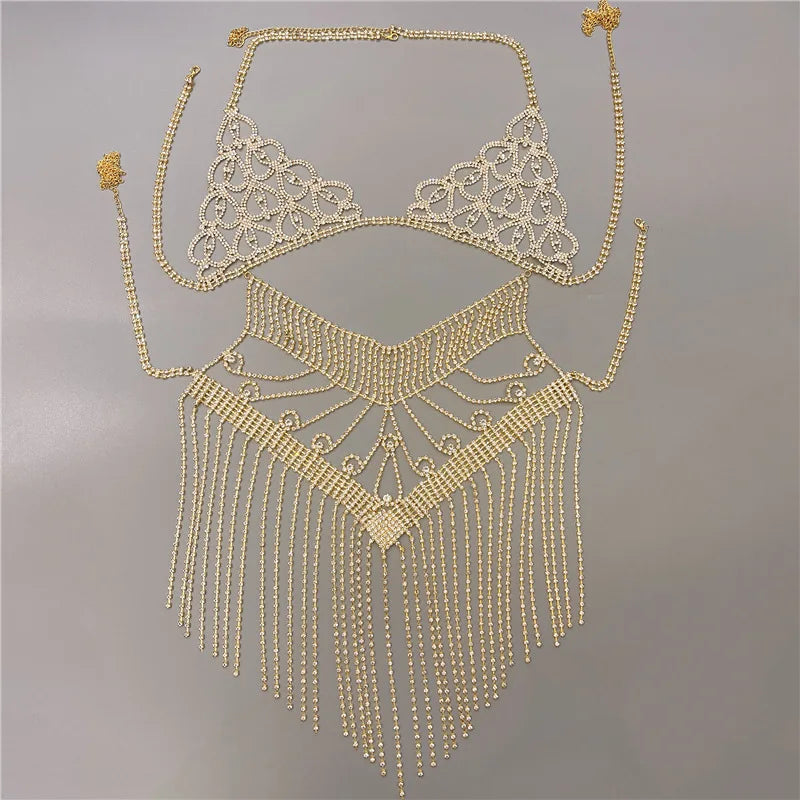 Crystal Tassel Bra & Skirt Costume Jewelry