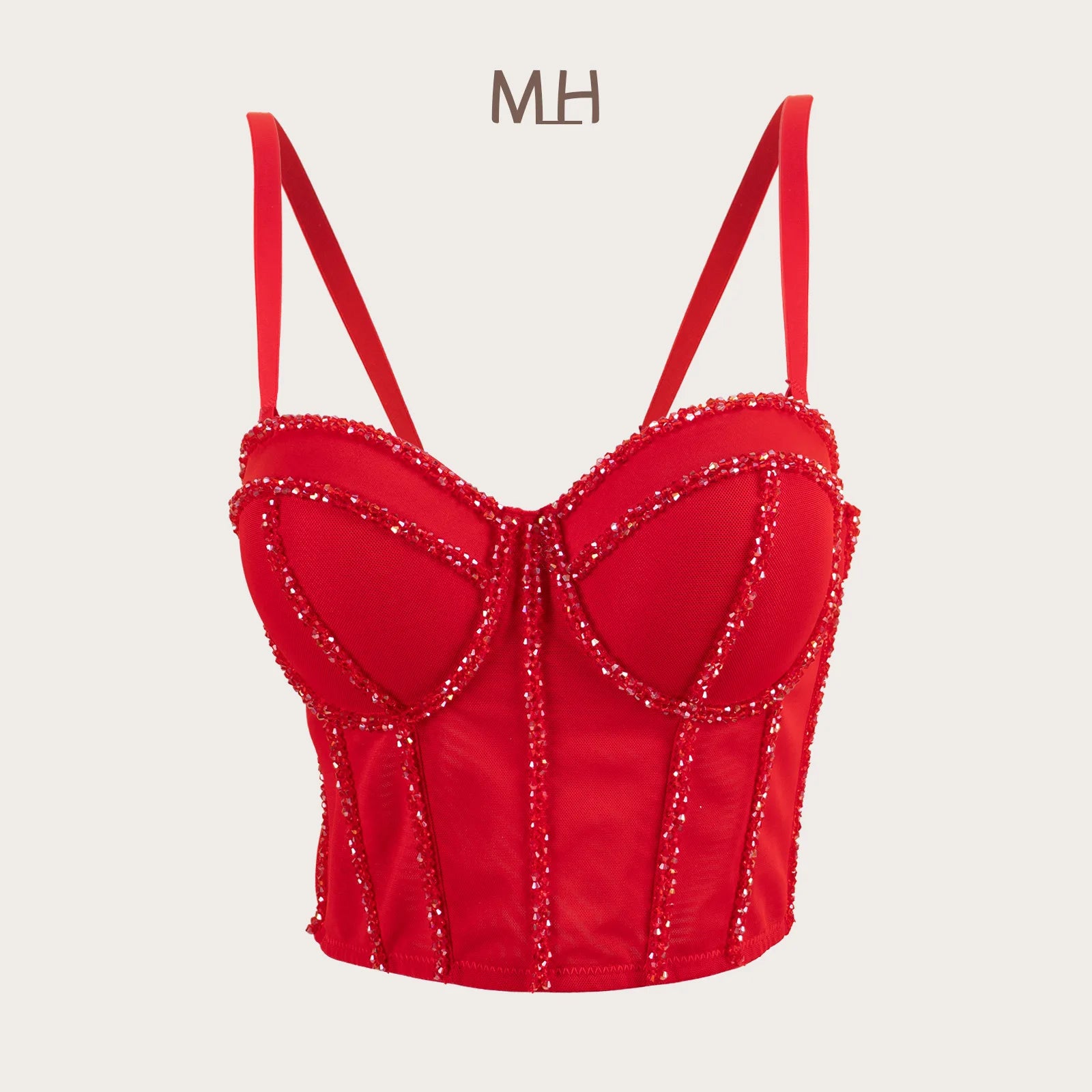 Pearl Beaded Bustier Corset Crop Top Push-Up Evening Party Camisole