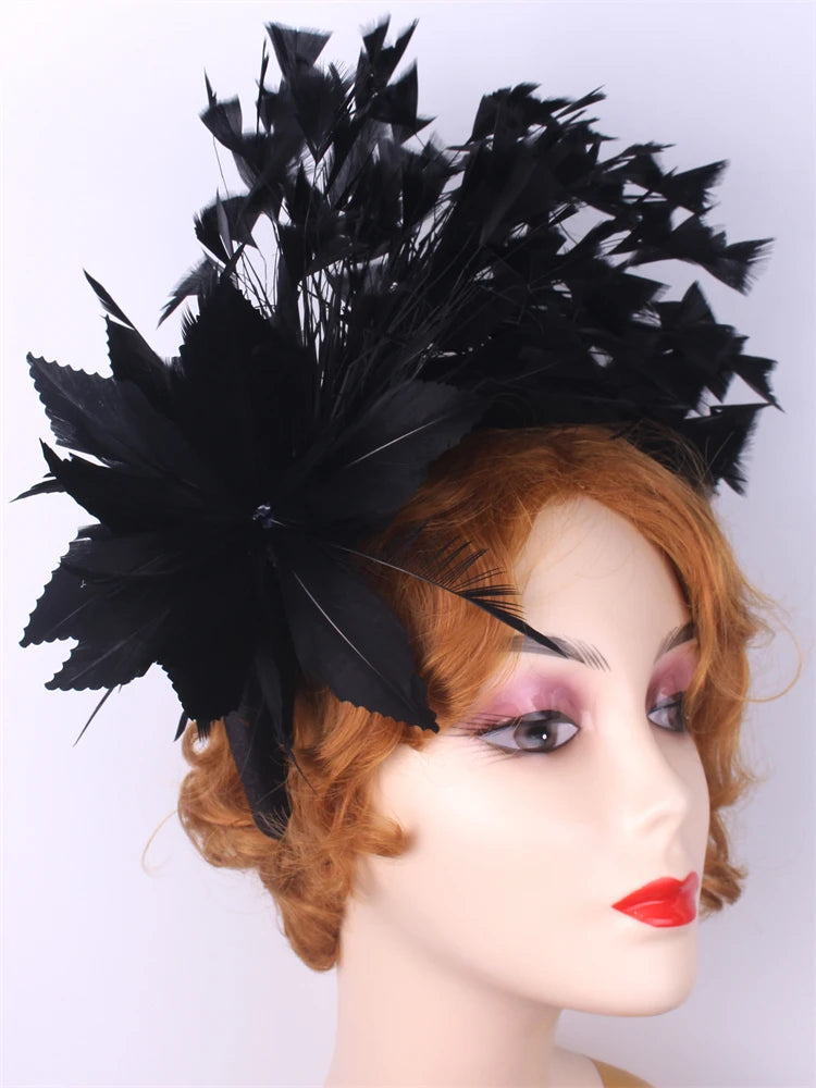 25cm Feather Floral Ribbon Fascinator Headband Kentucky Derby Cocktail Tea Party Hat