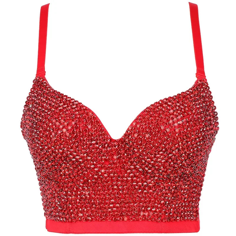 Sparkly Diamond Rhinestone Corset Top Showgirl Stage Performance Push-Up Bustier