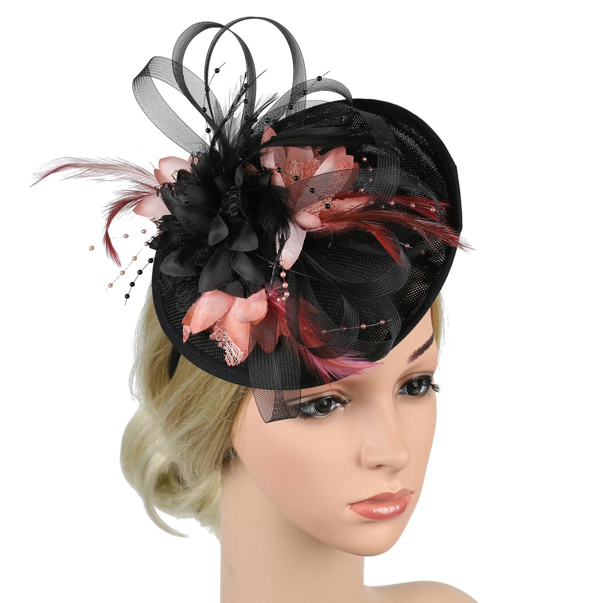 Feather Flower Mesh Fascinator with Clip & Headband