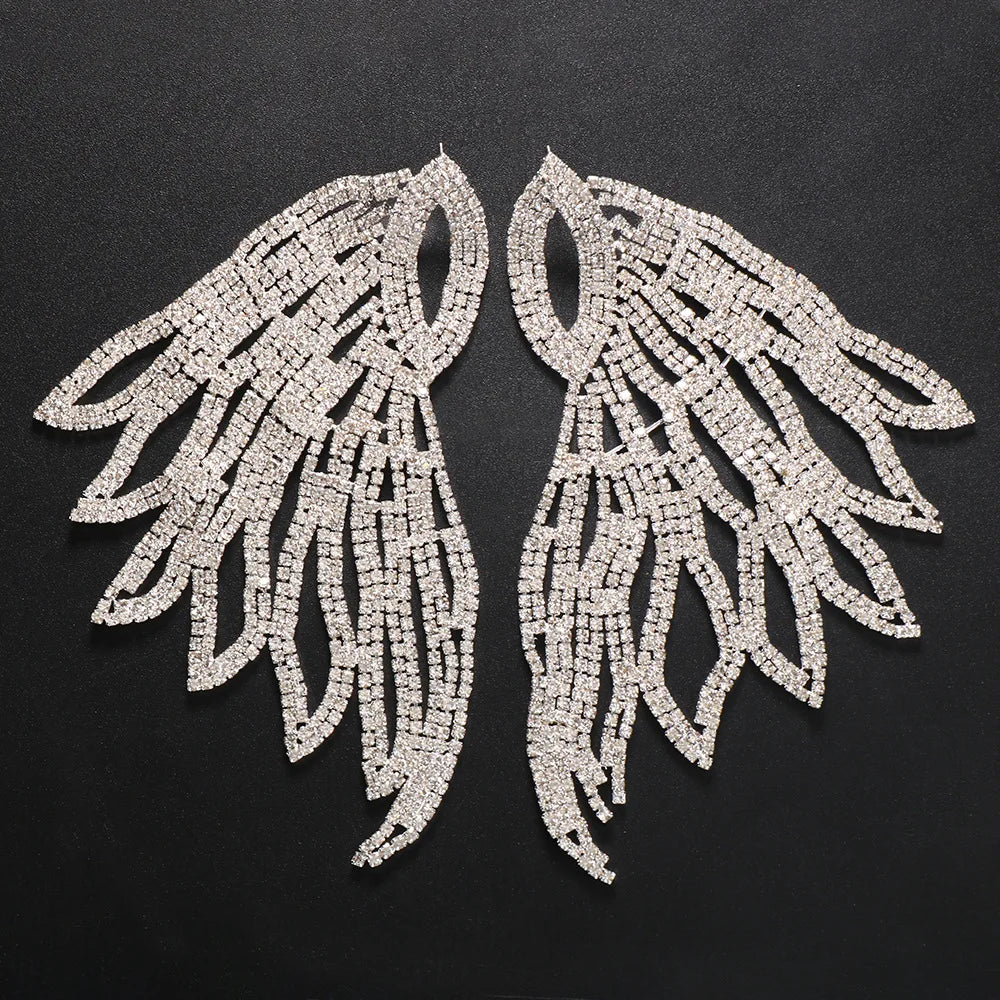 Oversized Crystal Rhinestone Angel Wing Drop Earrings Drag Queen Stage Jewelry