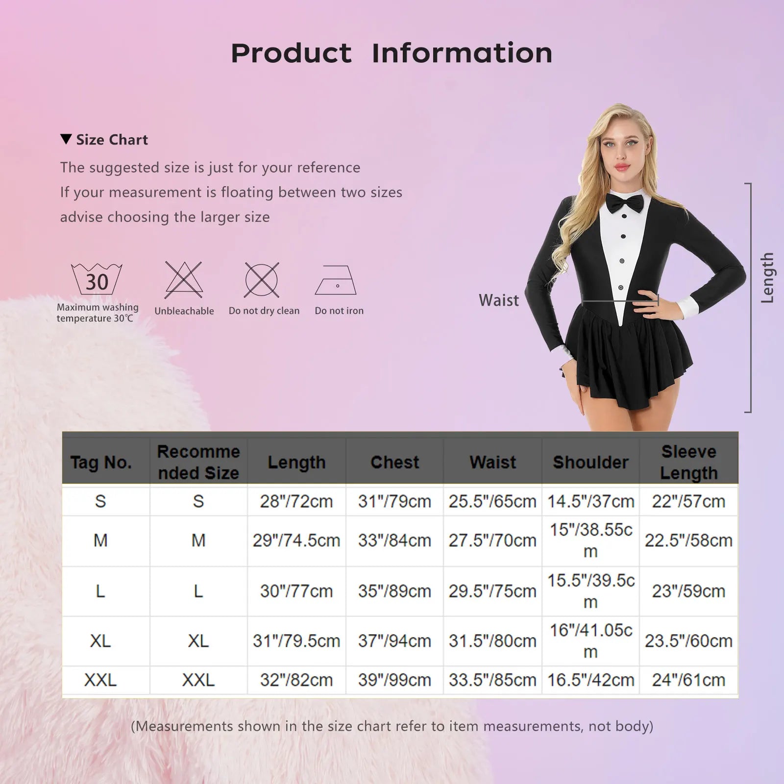 Tuxedo Bowknot Long Sleeve Ruffle Leotard Dress Magician Costume