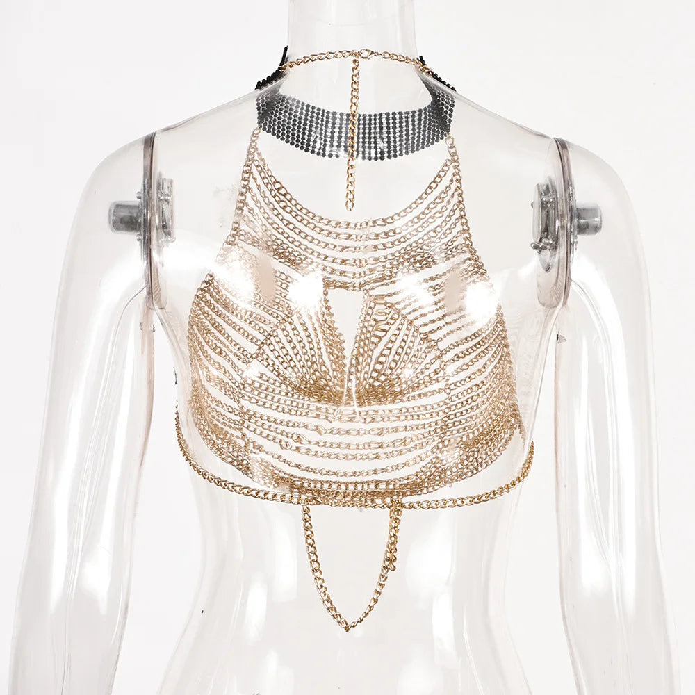 Crystal Chest Chain Body Harness Crop Top & Festival Party Jewelry