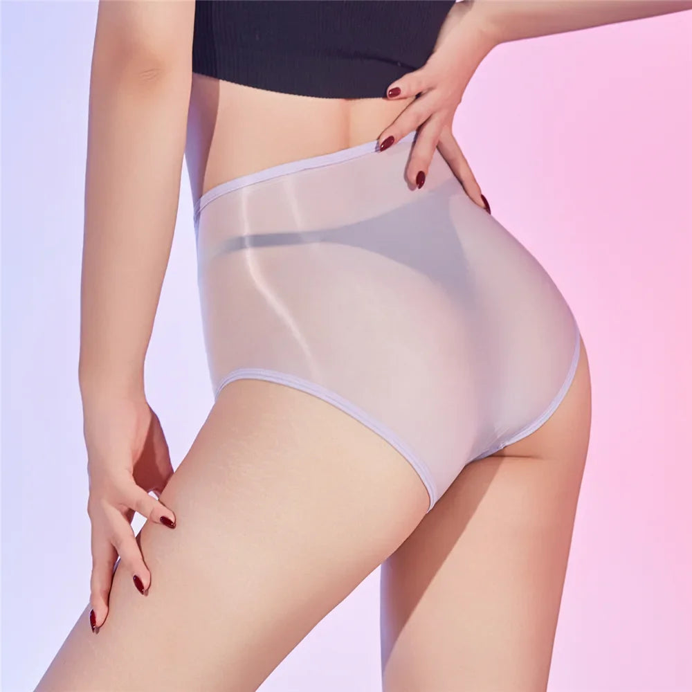 Sexy Women Unisex Silm Crotch Safety Short 6D Thin Bottom Wear Oil Shiny Briefs Sheer See Through U Convex Pouch Underwear