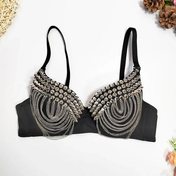 Sparkly Rhinestone Draping Chain Push-Up Corset Top Stage Performance Bustier