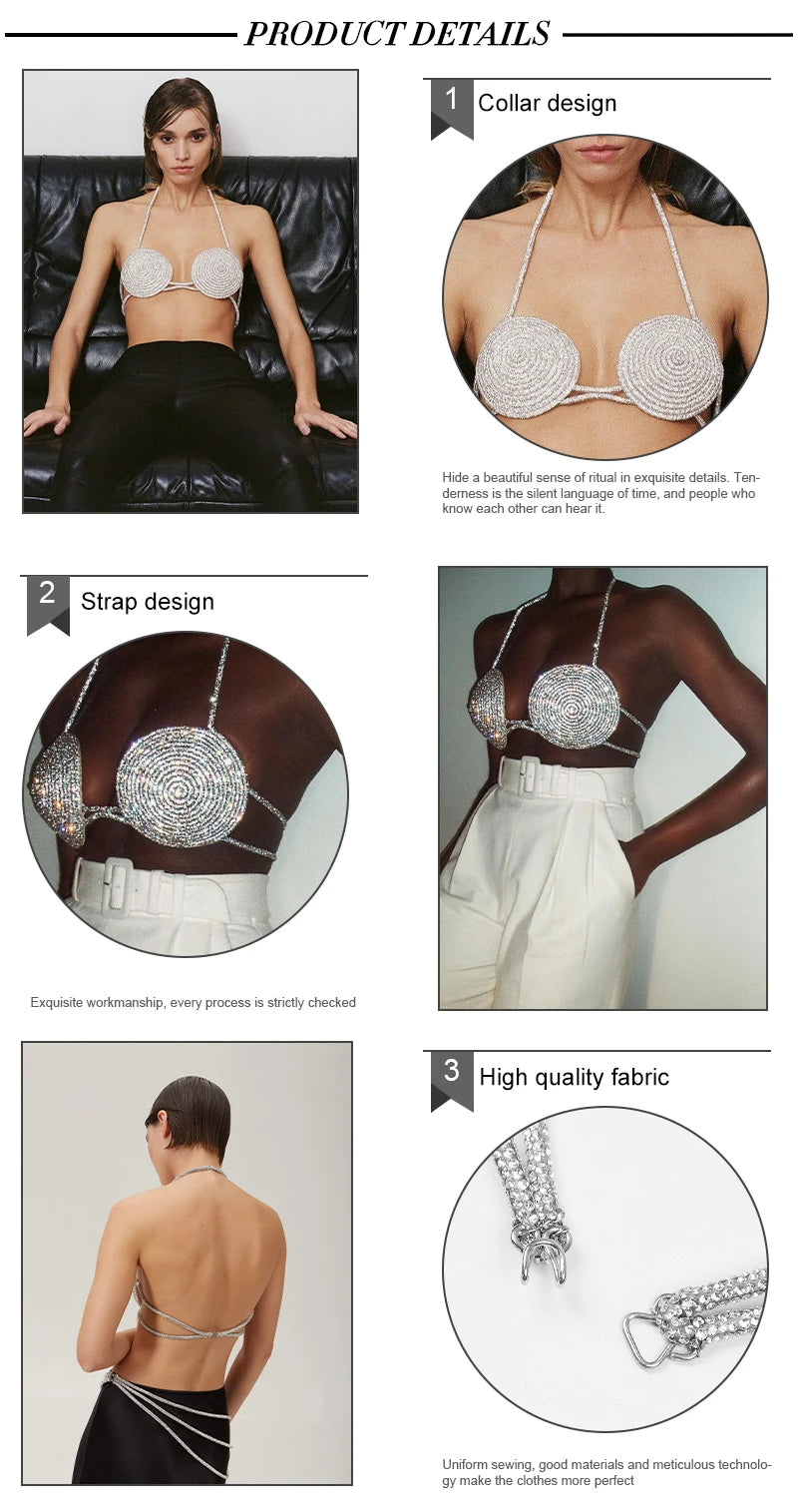 Rhinestone Halter Costume Bra Top