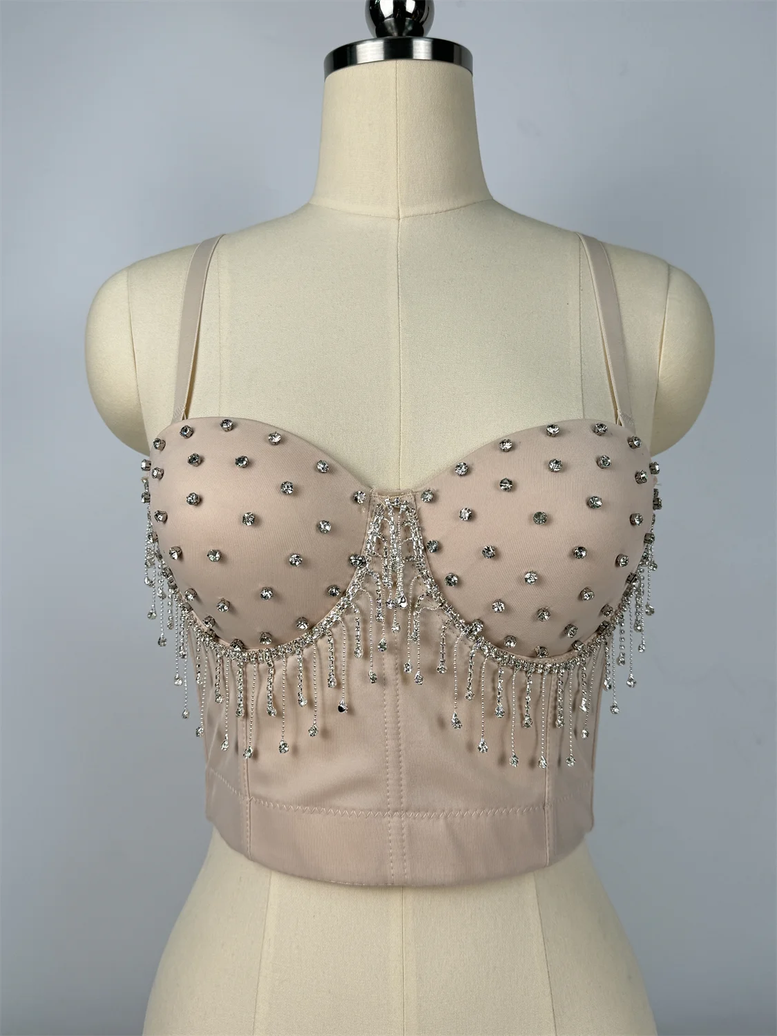 Diamond Tassel Rhinestone Bustier Corset Crop Top Evening Stage Bralette