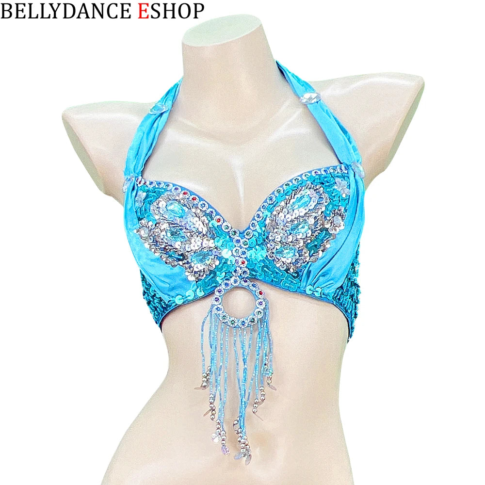 The Stardust Siren Shimmer – Sequin & Tassel Halter Belly Dance Bra Top