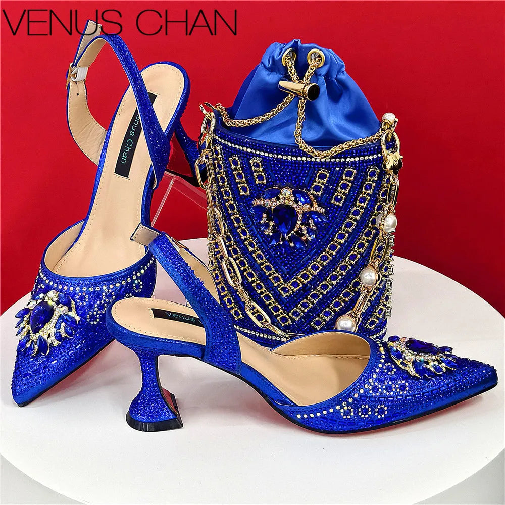 Shoes and Bag Set With Rhinestone Handbag