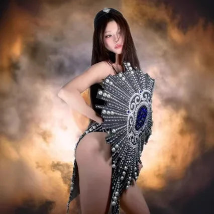 Barcelona dance performance outfit for women gogo show sexy sequined and diamond adorned one piece backless dance dress