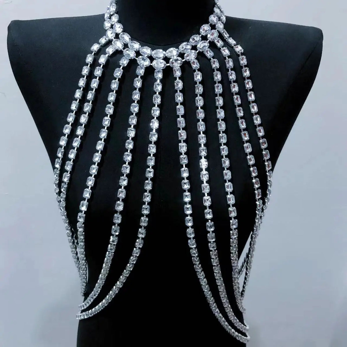 Rhinestone Costume Bra Body Chain