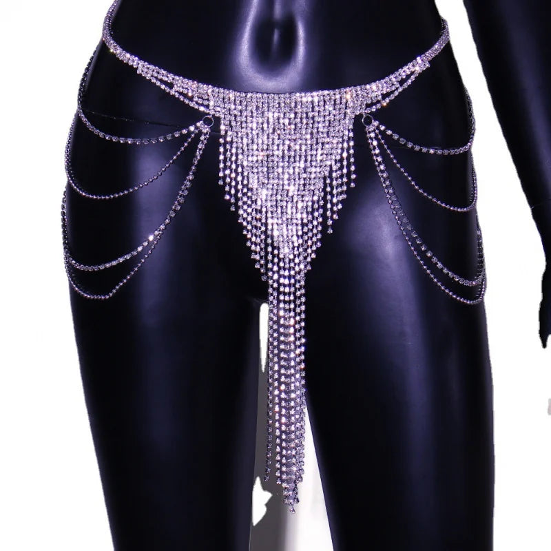 Multilayer Rhinestone Tassel Waist Chain