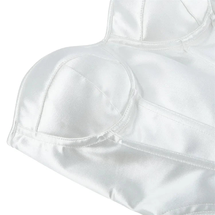 Overbust Corset Bustier Top Built-In Bra Cup Lace-Up Waist Cincher