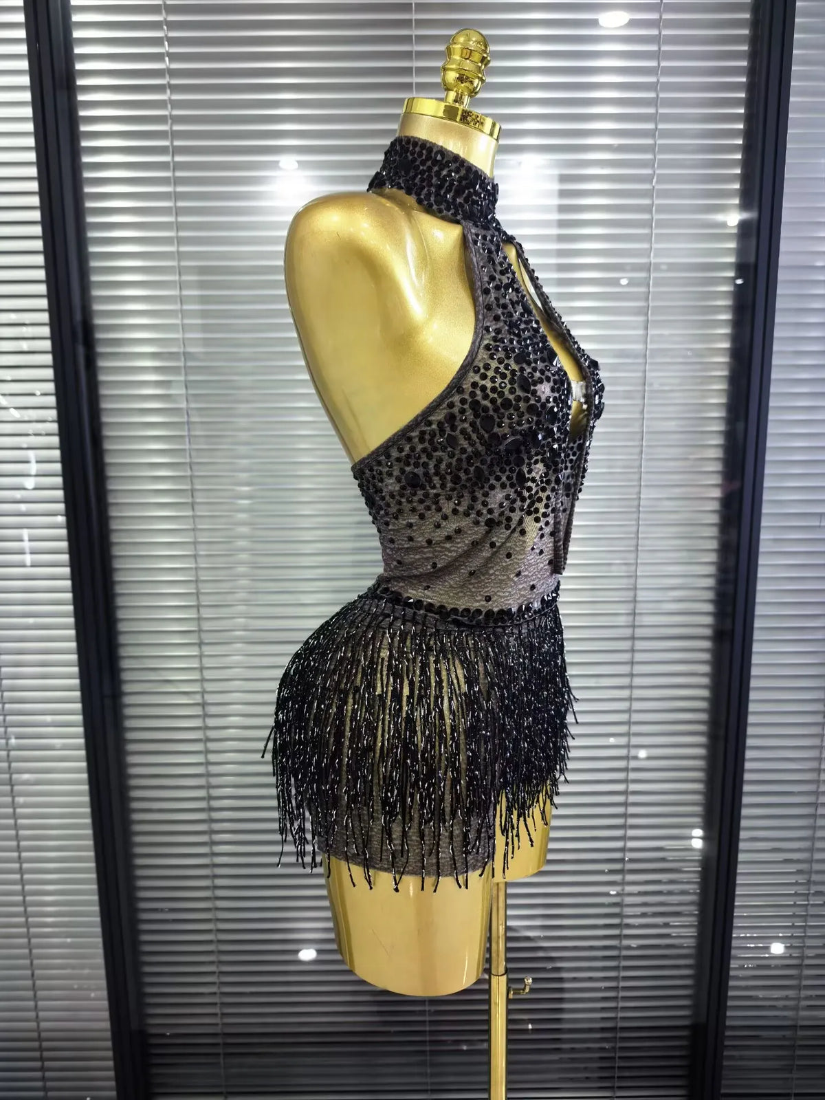 Women Sexy Mesh See Through Shining Sequins Tassels Bodycon Bodysuit Nightclub Party Celebrate Performance Costumes