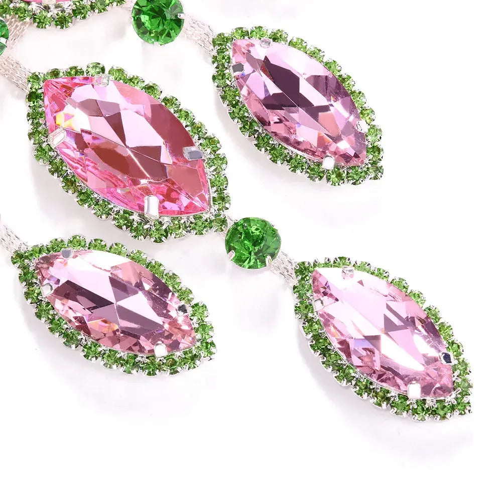 Pink & Green Geometric Rhinestone Choker